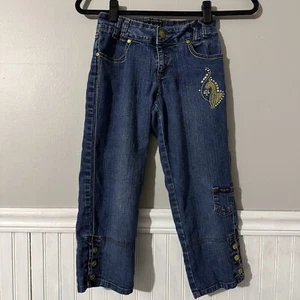 Baby Phat Girls Girlz Blue Medium Wash Embellished Jeans Size 10 - Picture 1 of 10