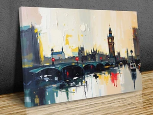 London Abstrakte Kunst Aufgesetzter Leinwanddruck Fertig Zum Aufhängen - Bild 1 von 10