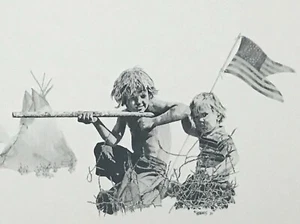 Western Art / Children "Cowboys and Indians" lithographic print by Larry Bees - Bild 1 von 2