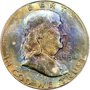1954-S 50C PCGS MS65 FRANKLIN ~ NEON RAINBOW COLOR! - Picture 1 of 5