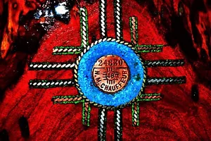 New Mexico Handmade "Zia" Table Art Inlaid Sliver,Copper,Opal,Turquoise!! - Picture 1 of 4