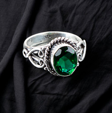 Lab Created Emerald Gemstone 925 Sterling Silver Handmade Ring Jewelry For Gift