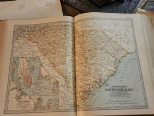 CENTURY ATLAS MAP PLATE #37 "SOUTH CAROLINA" CHARLESTON 1911 ANTIQUE OLD SC - Picture 1 of 8