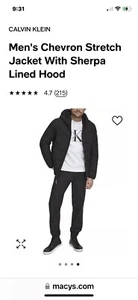 Calvin Klein Men’s Black Coat Size L With Fur Lined Hood Color Black - Picture 1 of 4