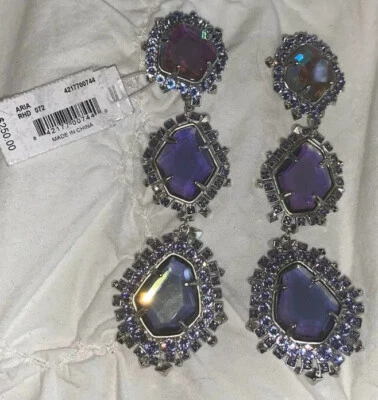 NUEVO CON ETIQUETAS Kendra Scott Plata Gris Rodio Vidrio Dicroico Aria Clip Pendientes $250 Foto 1 de 4