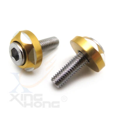 6mm Thread Dia 2Pcs Gold Bolts Screws Car Motor Decorative License Plate Bolts - Image 1 of 4
