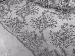 Silver Metallic embroidery  Lace Fabric 50” Width 1 Yard
