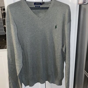 POLO By RALPH LAUREN Sweater V Neck PIMA COTTON XXL/TTG Grey Green Sewn Logo  - Picture 1 of 5