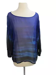 Language Top Size Large Multi Color 3/4 Sleeves Scoop Neck Sheer Feminine Tunic - Picture 1 of 4