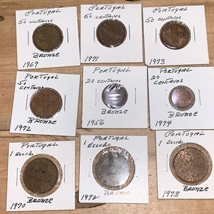Lot Of 9 Bronze Coins Portugal 1956-1974 20 & 50 Centavos & 1 Escudo I661 - Picture 1 of 16