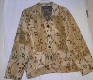 Size Medium Floral Jacket Jane Ashley Beige Multicolor Lined Ship Free - Picture 1 of 21