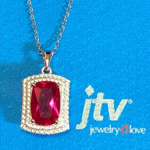 Sterling Silver Lab Created Ruby Necklace JTV 925 Radiant BIG 4+Ct 18" wBOX 5679 - Picture 1 of 11