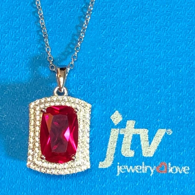 Sterling Silver Lab Created Ruby Necklace JTV 925 Radiant BIG 4+Ct 18" wBOX 5679 - Image 1 of 4