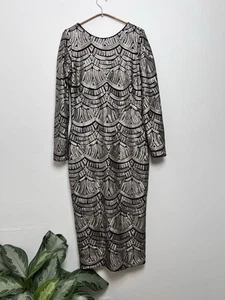 Dress the Population Emery Scoop Sequined Bodycon Dress Silver/Black Velvet XL - Picture 1 of 13