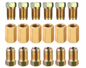18-Piece 1/4" Brake Line Fittings & Brass Union Kit with 7/16-24 Threads - Picture 1 of 5