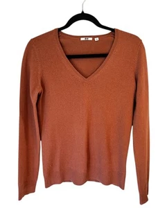 Uniqlo 100 % Kaschmir kuscheliger adretter Kürbis V-Ausschnitt Langarm Pullover Gr. Small - Bild 1 von 5