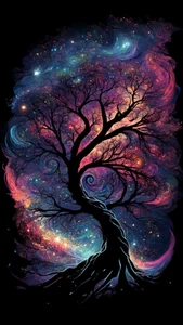 Leinwandbild Lila Fantasy Lebensbaum Wandbild Poster Druck - Bild 1 von 22