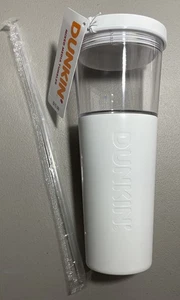 Bicchiere tecnica mista plastica bianca e trasparente Dunkin' 2024 con cannuccia 28 oz - Foto 1 di 7