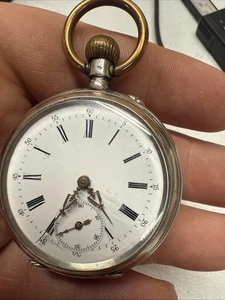 Antike 0,800 Silber Galonne? Taschenuhr - Emaille Zifferblatt, LÄUFT - Bild 1 von 5