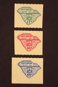 US SOUTH CAROLINA LIQUOR TAX STAMPS SET OF 3 17C/34C/68C MNH - Bild 1 von 2