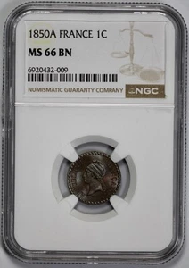 1850 A France 1 Centime NGC MS 66 BN Top Pop - Picture 1 of 4