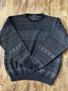 Vintage Van Heusen Navy Grid Knit Sweater Retro Plaid Cozy Grandpa - Picture 1 of 5