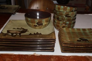Better Homes and Gardens Roaming Elk SET 6 EACH Dinner Salad Plates Cereal Bowls - Picture 1 of 5
