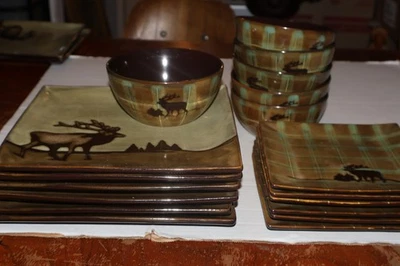 Better Homes and Gardens Roaming Elk SET 6 EACH Dinner Salad Plates Cereal Bowls - Image 1 of 4
