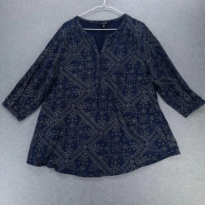 Camisa túnica boho con estampado de bandana azul para mujer Lucky Brand manga 3/4 informal Foto 1 de 4