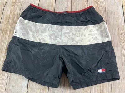 Mens Vintage Tommy Hilfiger Trunks Swim Shorts Black White Size Large  - Image 1 of 4