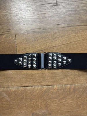 Waist Cinching Wide Black Elastic Studded Belt Fashion Moto Festival Boho Biker - Image 1 of 4