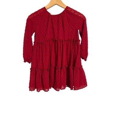 Vestido Pippa & Julie Rojo Texturizado en Niveles Niñas Talla 6 Manga Larga Foto 1 de 4