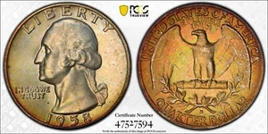 1958-D Washington 25c Quarter PCGS MS 66 Sunset Toned Reverse - Picture 1 of 5