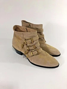 Chloé Suzanna Wildleder Nieten Schnalle Booties in Beige Größe 40 $ 1295 - Bild 1 von 12