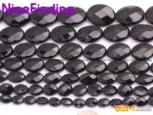 Natural Oval Faceted Black Agate Onyx Gemstone Loose Beads Jewelry Making 15" NF - Picture 1 of 18