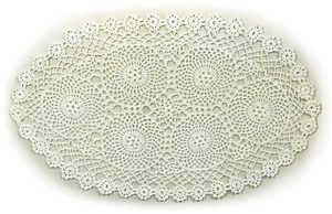 Par de paños de bandeja ovalados de ganchillo vintage de algodón 30 cm x 45 cm blancos - Imagen 1 de 1