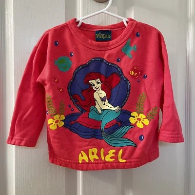 Vintage Disney The Little Mermaid Ariel Sweatshirt Pink Sequins USA Girls SZ 2T - Image 1 of 4