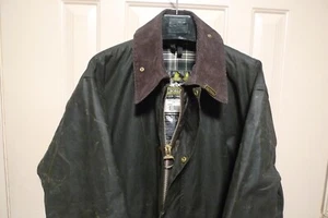 BARBOUR- A200 BORDER WAX COTTON JACKET-MADE@ UK- SLEEVES SHORTENED BY BARBOUR-46 - Picture 1 of 24