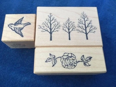 PSX Lote De 3 SELLOS DE GOMA EN RELIEVE Sauce Pájaro Rosa Álbum de Recortes RETIRADO  Foto 1 de 4