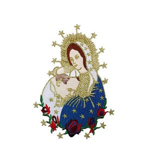 Baptism Virgin Mary & Pope Embroidered Patch Applique Santa Maria & Papa Motif - Picture 1 of 24