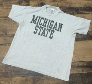 Vintage Michigan State University Gray 90s Shirt Single-Stitch Size XL Spell Out - Picture 1 of 12