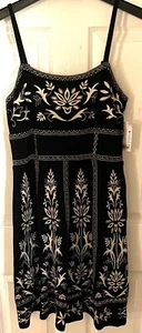 INC International Concepts Black w/White Embroidery Sz L Spaghetti Straps Lined - Picture 1 of 6
