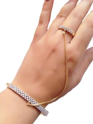 Mujer Manos Esclava Hermosa Pulsera Anillo Dos Tonos con Caja de Lujo Foto 1 de 2