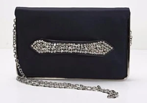 Bolso de embrague LORIS AZZARO azul marino cristal satinado mango plateado - Imagen 1 de 9