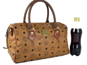 MCM Cognac Brown Leather Boston Handbag Shoulder Bag Purse Used Women's Germany - Picture 1 of 12