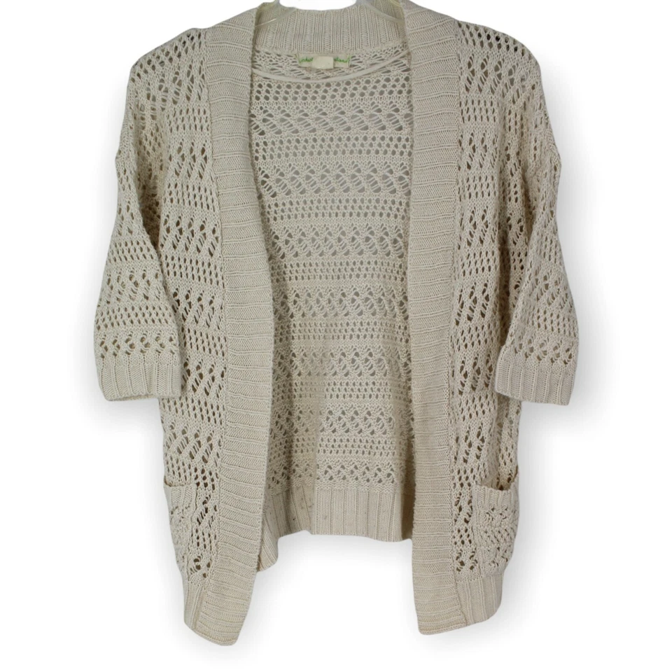 Cárdigan Staring At Stars Crema Crochet Frente Abierto Manga Corta Mediano Foto 1 de 4