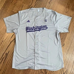 Adidas Washington Huskies Full Button Grey Men's Baseball Jersey Size XXL IN2013 - Picture 1 of 7