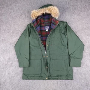 Vintage Woolrich Jacket Women Small Green Wool Line Coat Chore Barn Faux Fur 90s - Picture 1 of 17