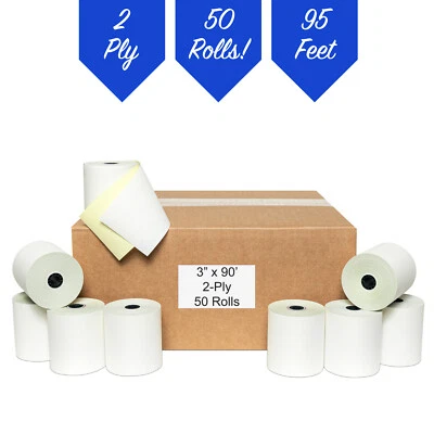 POSPAPERROLL (50)-3 "x 95'- 2-PLY CARBONLESS REGISTER-KITCHEN-RECEIPT POS PAPER ROLLS-USA