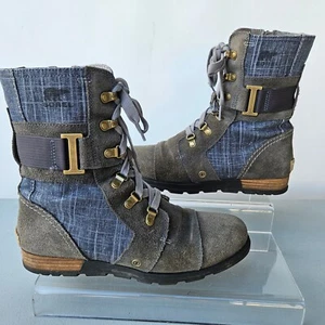 Sorel Major Carly Women Sz 8 M Blue Denim & Suede Mid Calf Boots - Picture 1 of 8